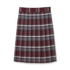 French Toast Girls Plaid Uniform Skirt Burgundy Above the Knee Pleated Size 12