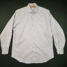 Peter Millar Mens Dress Shirt 16.5 Long 100 Cotton Purple Tattersall Pattern