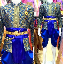 3 Pcs.Set of Thai Traditional Vintage Shirt Pants shawl for Men