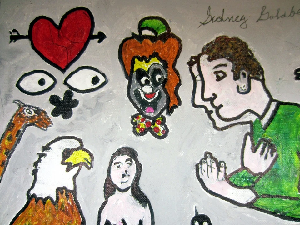 Pintura al óleo de fantasía outsider visionaria surrealista de Sidney Goldberg 11 x 14 Foto 4 de 4