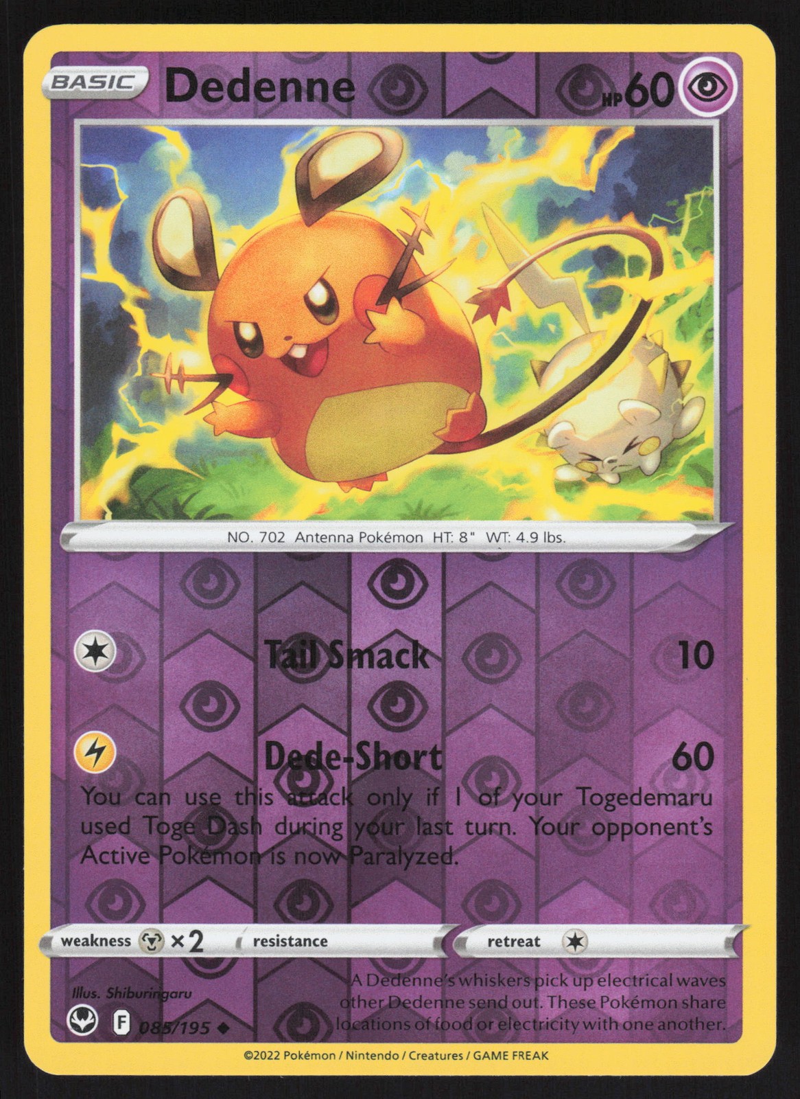Dedenne Uncommon Reverse Holo 085/195 NM SWSH12: Silver Tempest Pokemon Card