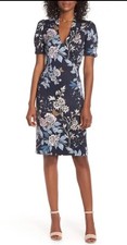 Vince Camuto FLORAL SCUBA CREPE BODYCON DRESS IN NAVY MULTI Size 4 New