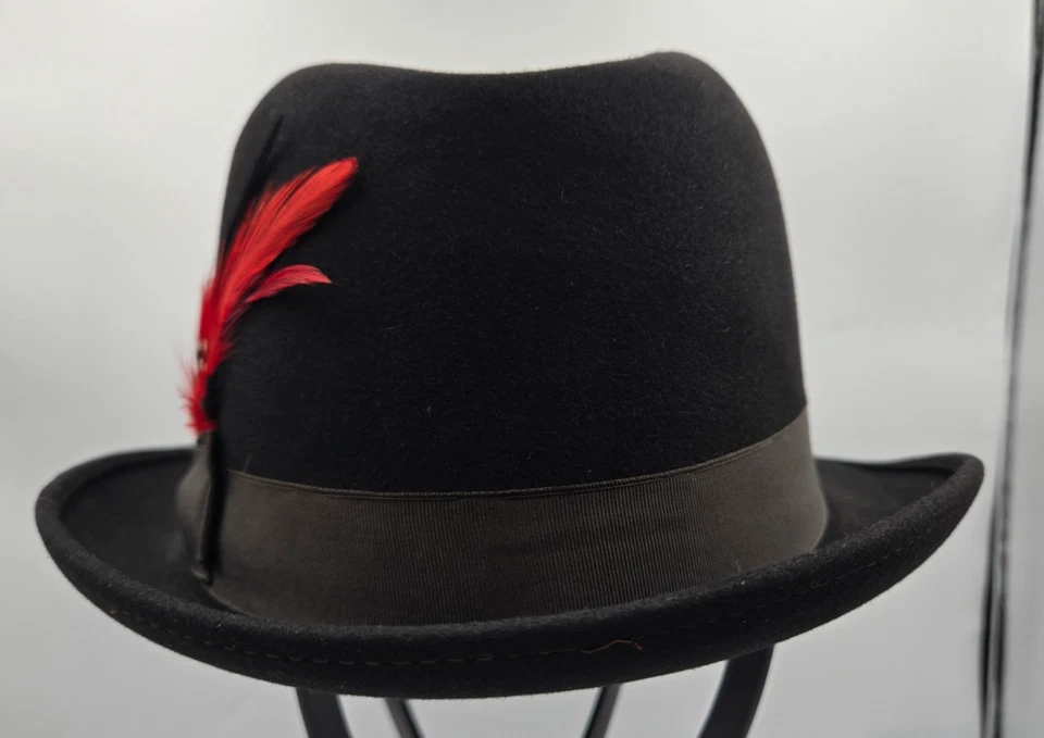 Sombrero Portis Trilby talla 7 de colección calidad suprema cisnes plumón acabado piel fieltro negro Foto 2 de 4