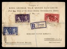 DR WHO 1937 MAURITIUS FDC KGVI CORONATION COMBO REGISTERED TO SWITZERLAND R52000
