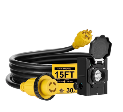 #ad #ad 15FT 30 Amp RV Generator Cord with Inlet Box for Tight Spaces L14 30P L14 30R $46.99