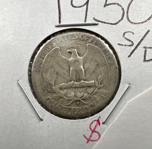 1950 S / D OMM Variety 25c Washington Silver Quarter Coin AG About Good