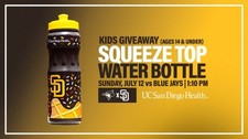 San Diego Padres Kids Squeeze Top Water Bottle SGA 7/12/26