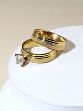 Yellow Gold Stainless Steel Couple Rings Set Size 7 8 9 10 11 Frosted Band