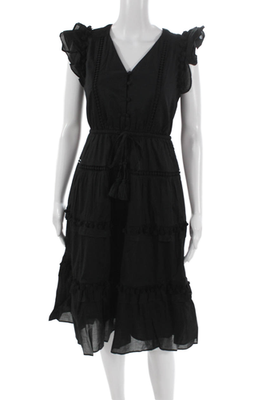 J Crew Women A-Line Black Cotton V-Neck Button Short Sleeve Dress Petite  Size 4 | eBay