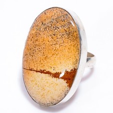 925 Sterling Silver Jewelry Natural Picture Jasper Gemstone Elegant Ring 7.75 US