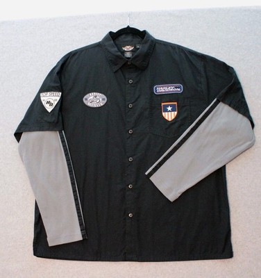 Vtg Harley Davidson Layered Mechanics Black Shirt XL Patches Racing Biker 