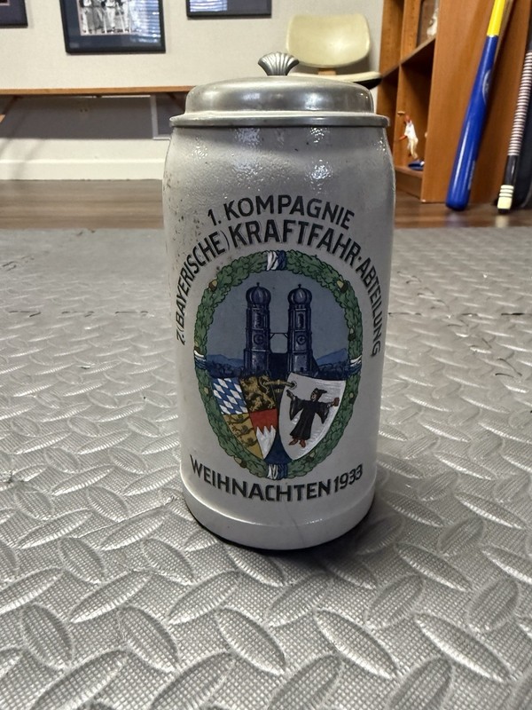 Historic 1933 Munich Germany Salt Glazed Regimental Beer Stein - Christmas