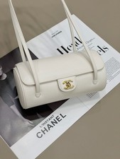 Chanel Preppy Coco Bowling White Caviar Gold HW Bag Auth