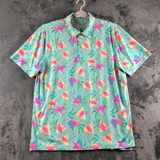 Chubbies Mens Golf Flamingo Geometric Performance Polo Shirt Large Mint Green