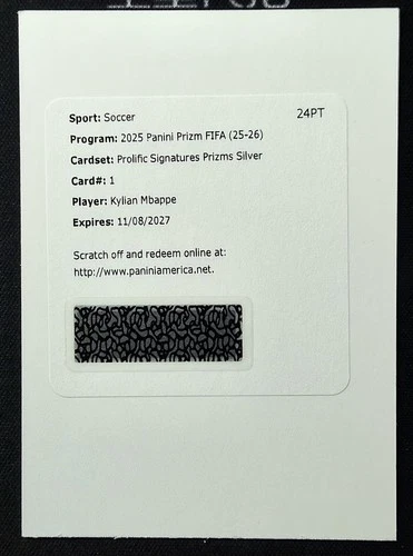 2025-26 Prizm FIFA Kylian Mbappe Prolific Signatures Auto Silver /199 Redemption