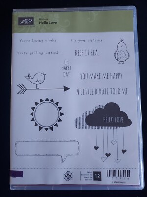 Stampin' Up! HELLO LOVE (12) Stamps Set-Birds Cloud Rain Sun,Retired/Used