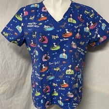 Dr Seuss Nurse Scrub Top 2 pockets What Pet Should I Get Cats Dogs Blue Large