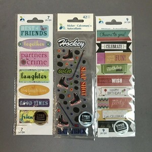 Sticker-Variety-Packs-for-Scrapbooking-Lot-of-3-Hockey-Birthday-Good-Times