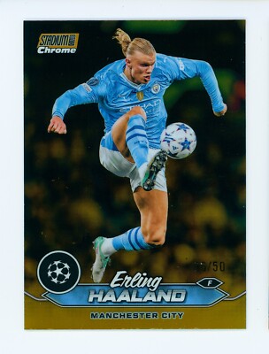 2023-24 Erling Haaland Topps Stadium Club Chrome Gold Refractor Card 36/50