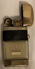 VINTAGE 1960s Scripto Vu Lighter Black Band Clear Window Crown Button Silver