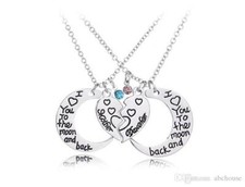 2 PC MOTHER DAUGHTER I LOVE YOU TO THE MOON AND BACK CRYSTAL NECKLACE SET KC91