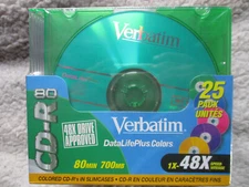 Verbatim 25 CD-R Recordable Discs 48x Speed 80min 700MB w/ Jewel Cases 5 Colors