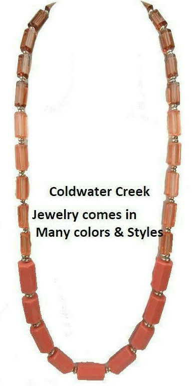 Coldwater Creek Collier Perle Lucite Abricot Orange Champagne Pendentif Fin Nwt