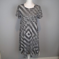 Lularoe sz xs Black  Dress  White Stripes short sleeve stretch n7
