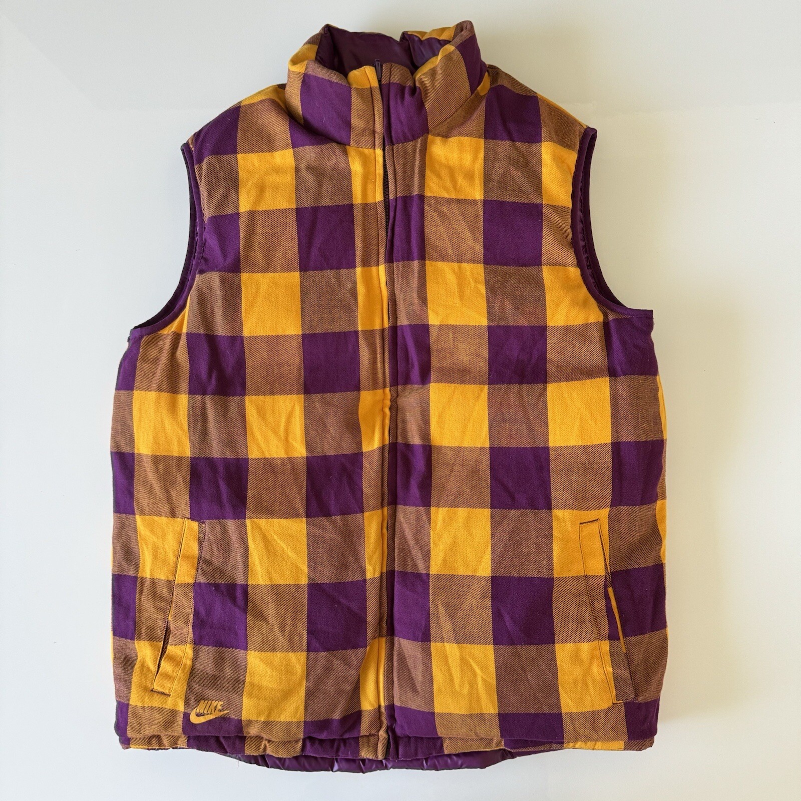 SACAI X NIKE Giubbotto Nike reversibile a quadri uomo XL viola giallo puffer piumino d'oca