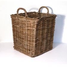 Fireside Square Small Log Basket Wicker Rattan Stove Wood Toy Storage - Brown
