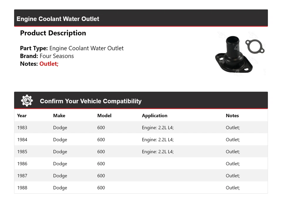 Salida de agua refrigerante motor Dodge 600 1983-1988 4 estaciones 1984 1985 1986 Foto 2 de 4