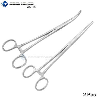 2 Kelly Hemostat Locking Forceps Straight+Curved 6.5'' Surgical Instruments