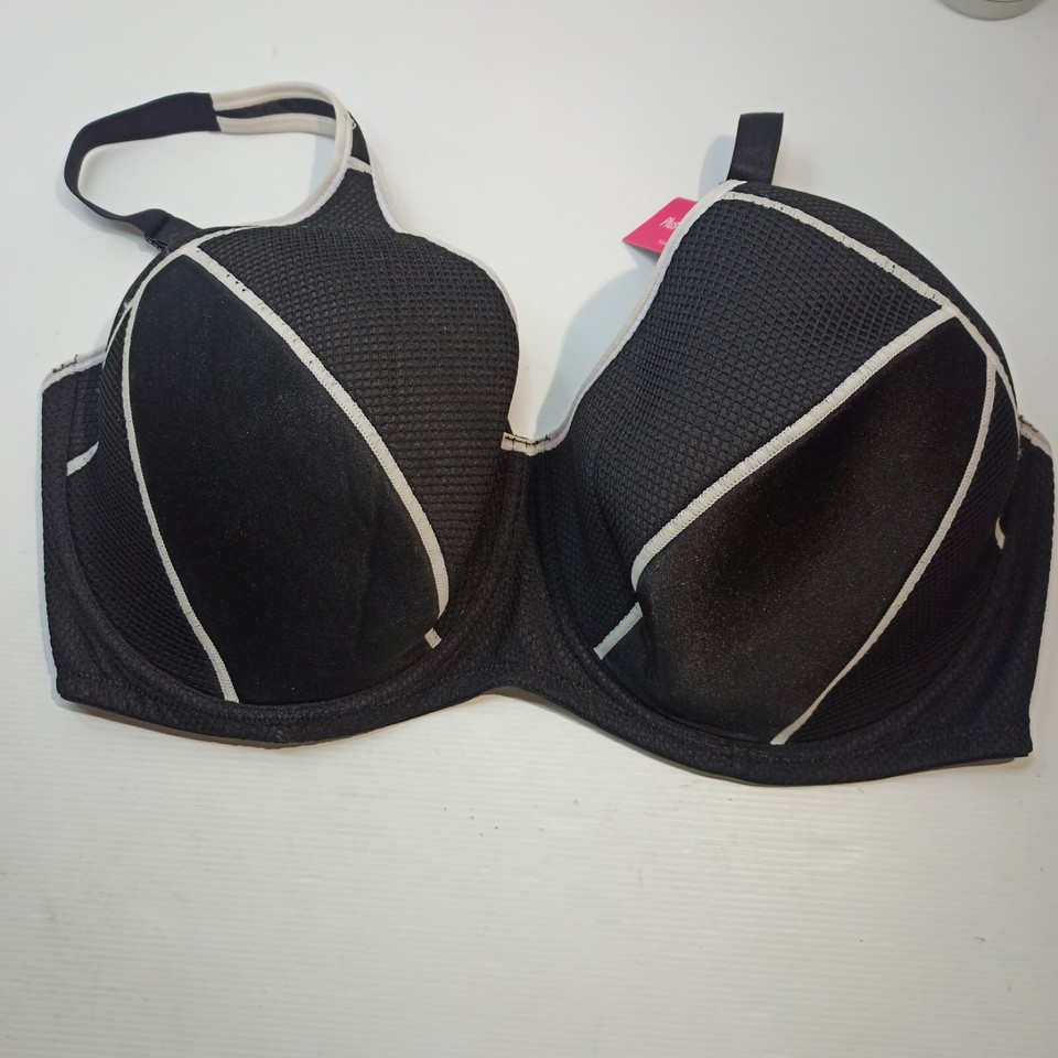 BESSI Lingerie Full Cover Sports Bra Size 22G Black Hook & Eye Closure Preowned
