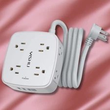 6 Ft Surge Protector Power Strip - 8 Widely Outlets with 4 USB Ports, 3 Side Out