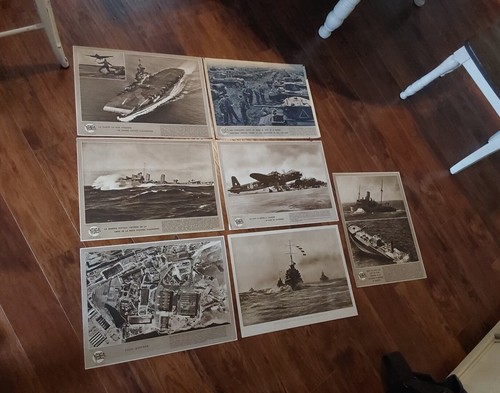 7 WWII BRITISH FRENCH POSTER LOT SHIPS PLANE TANKS BOMBING "FOR FREEDOM"