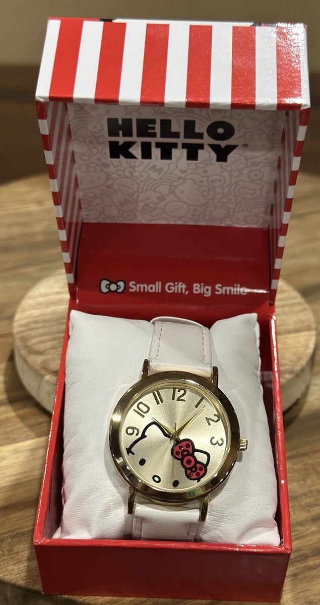 Hello Kitty Gold Face Watch With A White Leather Strap / Red  display picture 1