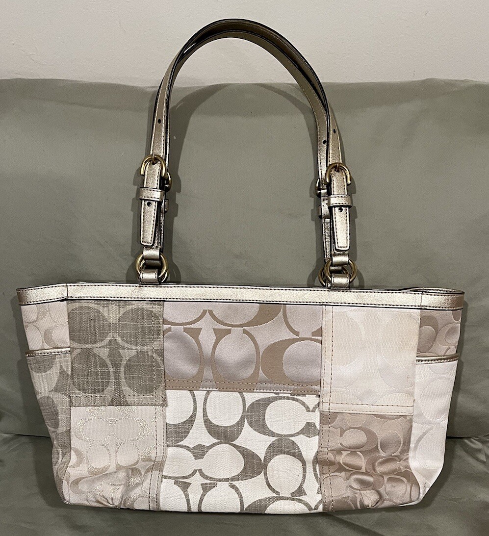 バッグ Vintage Coach Bag Satchel Signature COACH Satchel Signature Canvas Light Gold Khaki Zip Bag | eBay