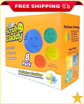 Scrub Daddy Colors Flex Texture Scrubber Sponges, BPA Free &Polymer Foam 8Pk