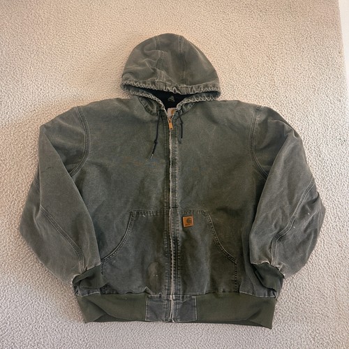 Vintage Carhartt Hooded Jacket XL J25 MOS Duck Canvas Moss Green Workwear Lined - Bild 14 von 24
