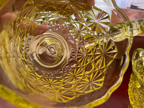Vintage Vaseline daisy& buttons open sugar and creamer by Degenhart glass Yellow - Picture 6 of 6