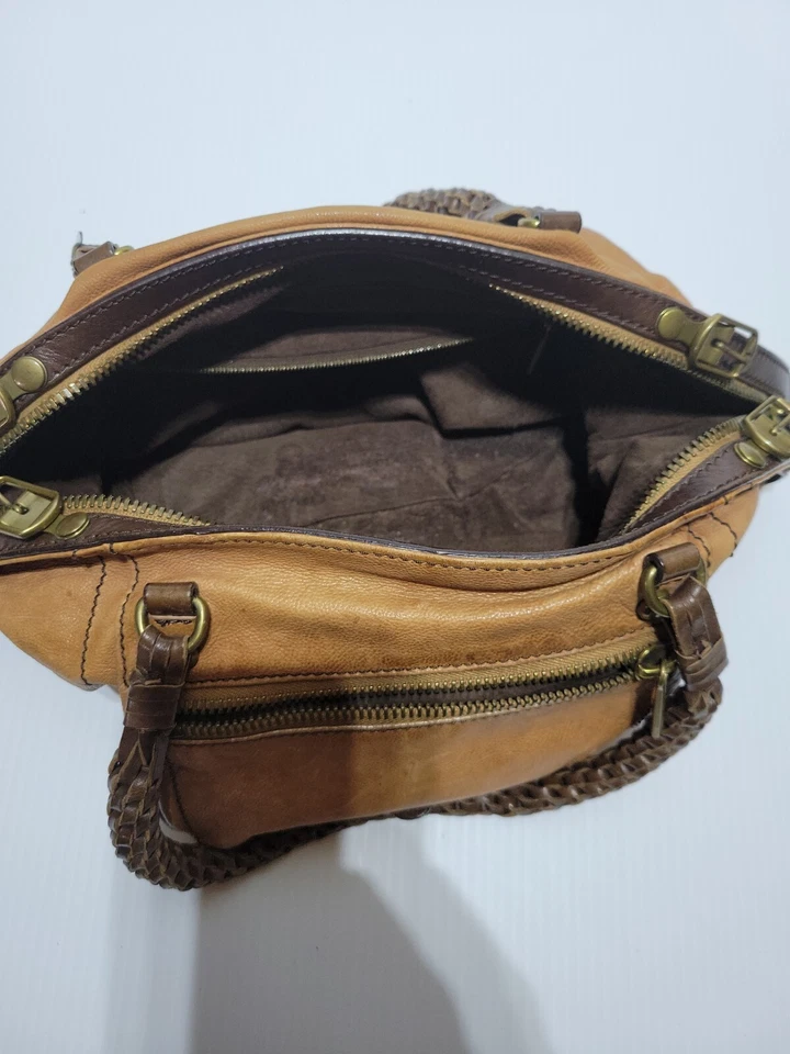 Bolso Cartera Gryson Olivia Marrón "Skye" Hecho en Italia Cuero Dos Tonos Foto 4 de 4