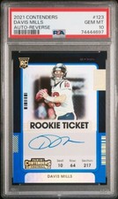 Davis Mills 2021 Panini Contenders #123 Reverse Rookie Ticket RC Auto PSA 10 Gem