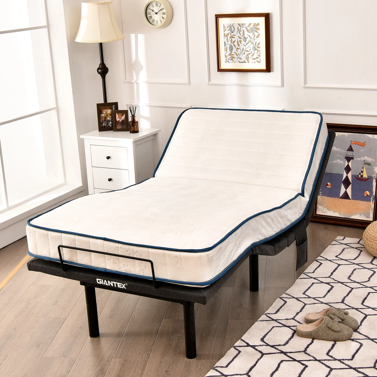 Giantex Adjustable Bed Base Electric Bed Frame w Mattress Retainer