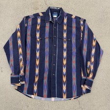 Wrangler Brushpopper Blue Western Pearl Snap Aztec Southwest Print Sz XL BA3