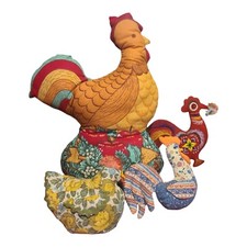 4 Vintage Handmade Stuffed Fabric Rooster Chicken Pillow Decor Farmhouse Chic