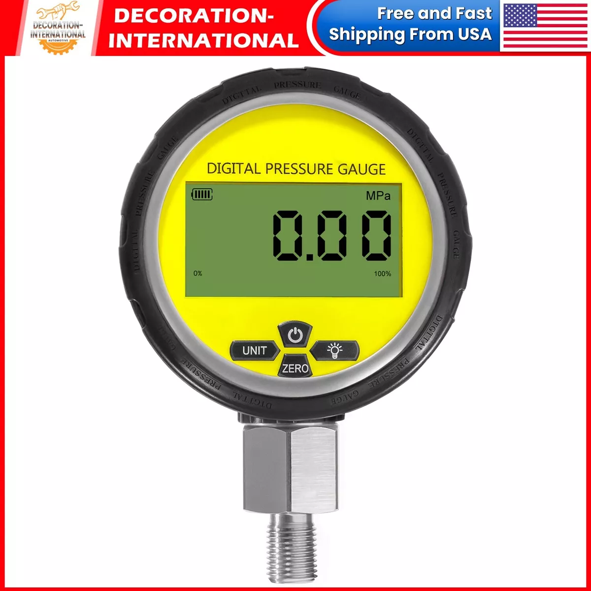 10000PSI Digital Hydraulic Pressure Gauge Manometer 1/4 NPT