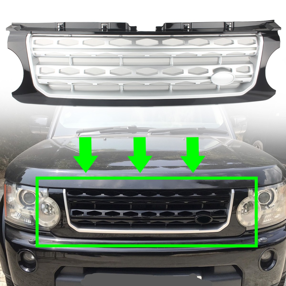 ディスカバリー4 前期 フロントグリル ブラック シルバー Fits Land Rover Discovery 4 Black+Silver Facelift 2014+ Front