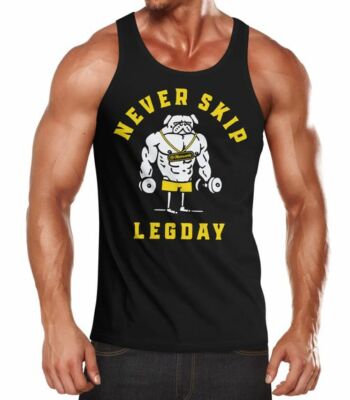 Herren Tanktop Print Aufdruck Bedruckt Never Skip Legday Fitness Sport lustig