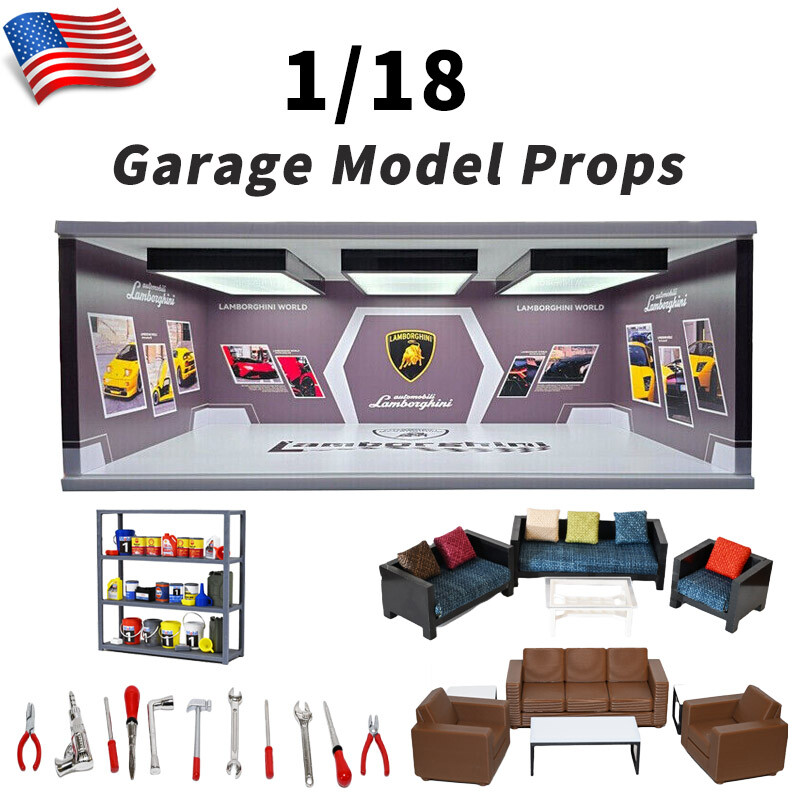 1/18 Scale Diorama Car Garage Workshop with Tools and Props