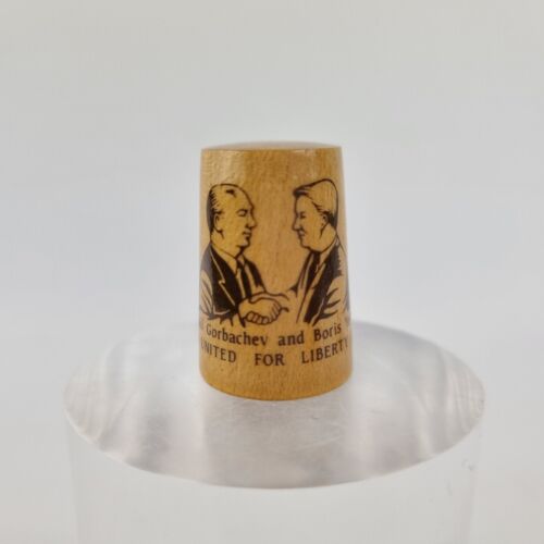 Vintage Wooden Thimble Mikhail Gorbachev And Boris Yeltsin United For Liberty - Picture 1 of 6